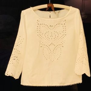 JOIE EYELET EMBROIDERED LINEN TOP
